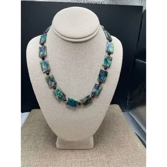 Artisan Beaded Necklace Choker Purple Blue Green Beads Handmade - Picture 5 of 5